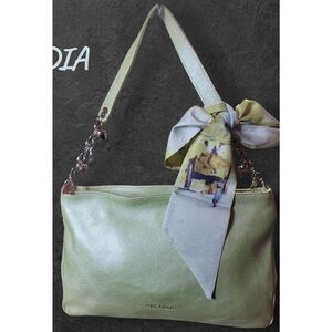 Arcadia Light Shimmer Green Leather Shoulder Bag with Scarf